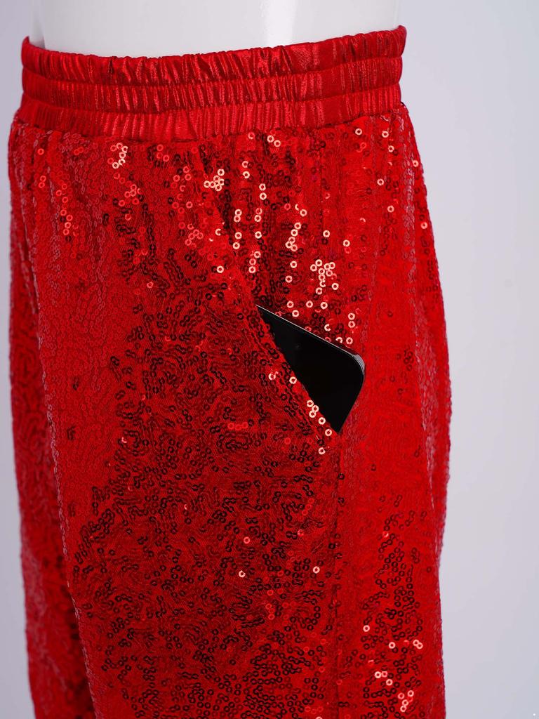 Boys Jazz Dance Stage Performance Costume Shiny Sequins Shorts Elastic Waistband Soft Lining Pockets Comfort Fit