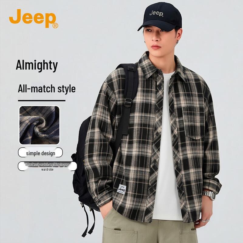 JEEP Men s American Retro Plaid Long-Sleeve Shirt Jacket 2XL
