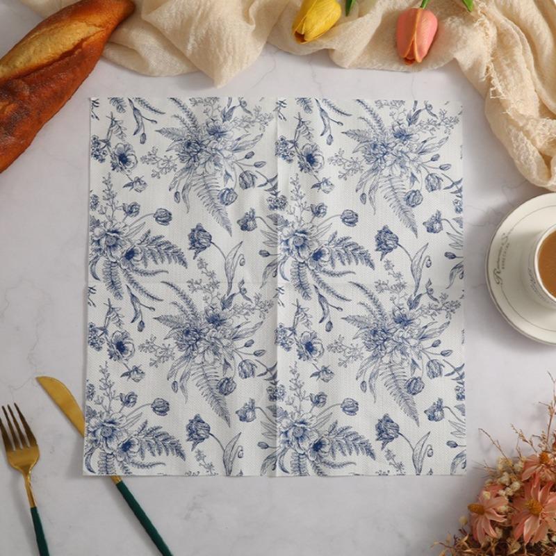 Party Napkins, 20pcs Blue White Floral Fern Pattern Paper Napkins - Scandinavian Style for Wedding Dinner Table Decor, Naturalis