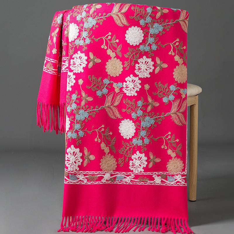 New Winter Shawl Embroider Tassel Women Shawl Thick Warm Cashmere Pashmina Scarves Lady Soft Wrap Bufanda Travel All-Match Scarf