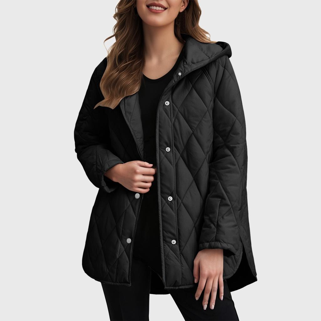 Herbst Winter Mode Jacke Mantel Damen Parkas Freizeit Gewellter Rand Kapuze Baumwolle Gepolsterter Mantel Gitter Muster Oberbekleidung