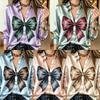 Womens Long Sleeve Satin Blouse Retro Large Bow Print Lapel Button Up Casual Daily Office Wear Multi Color