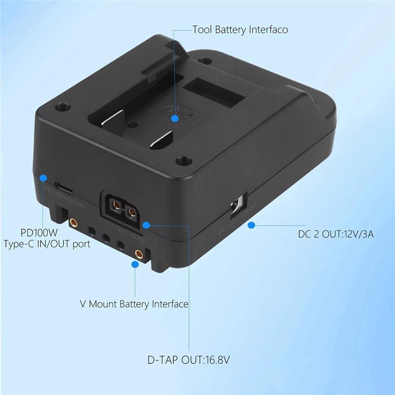 ABBP-For 18V Battery To V Mount Battery Plate Converter Sturdy Multi Purpose PD100W Fast Charging Efficient Lights