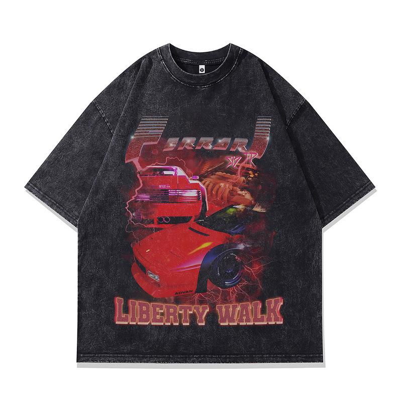 Maßgeschneidertes Digitaler Direktdruck Herren Kurzarm T-Shirt Amerikanischer Retro Racing Reine Baumwolle Lässig Herren und Damen