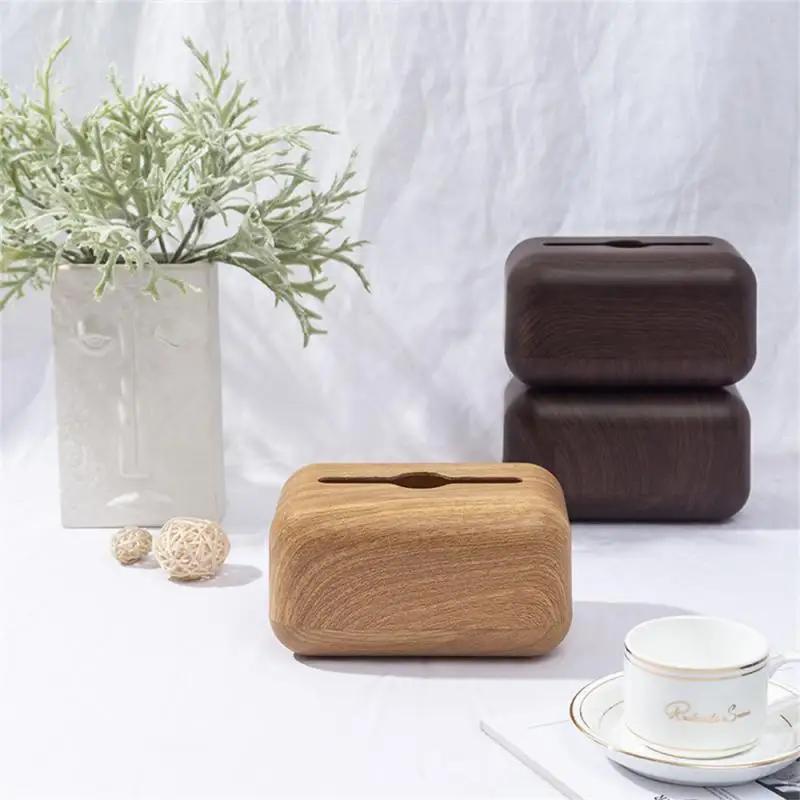 Caja de Pañuelos Japonesa Soporte Almacenamiento Servilletas Cubierta de Madera ABS Contenedor Estuche Papel Higiénico Simple Elegante Hogar Coche Organizador de Escritorio
