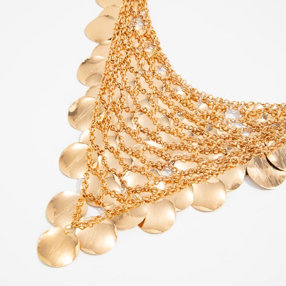 Geometric Circular Tassel Sequin Necklace Bohemian Gold Jewelry Simple Y Shape Necklace  Girls