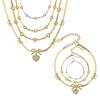 18K Gold-Plated Heart Zircon Bow Pendant Necklace & Bracelet Jewelry Set