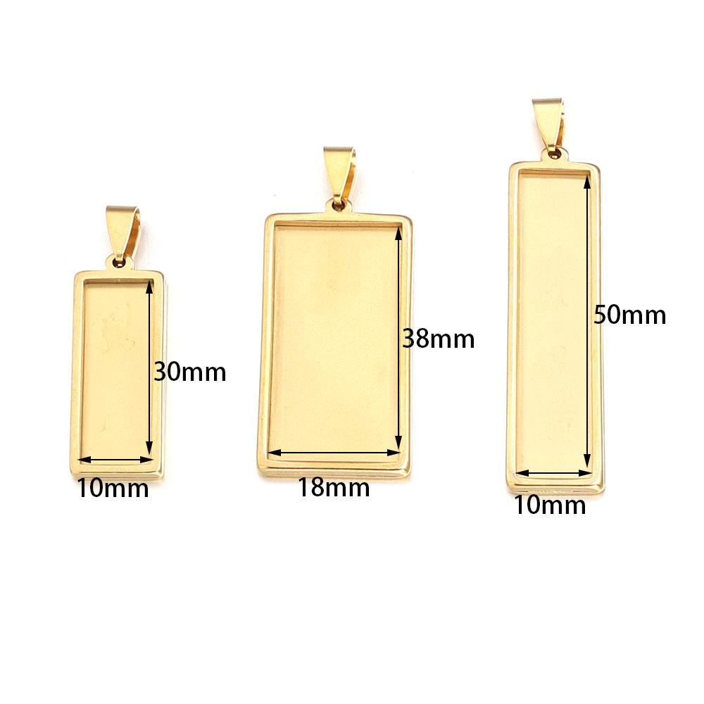 2pcs/lot Rectangle Cabochon Base Settings Stainless Steel Gold Blank Bezel Pendant Trays For Jewelry Making DIY Charm Necklace