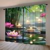 2Pcs Polyester Prints Zen Bamboo Printing Window Curtains Birthday Party Decoration Backdrop Drapes for Living Room