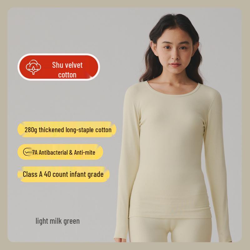 Women's Thickened Pure Cotton Antibacterial Round Neck Slim Fit Warm Base Layer Top