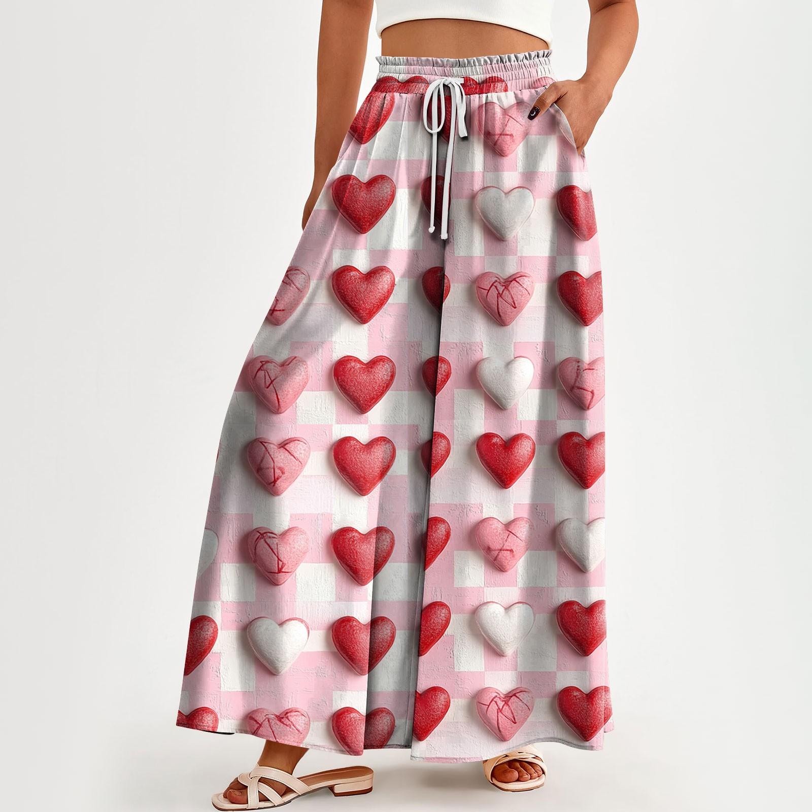 

Женские широкие брюки с высокой талией, летние повседневные струящиеся брюки-палаццо, пляжные брюки с цветочным принтом и карманом L розовый