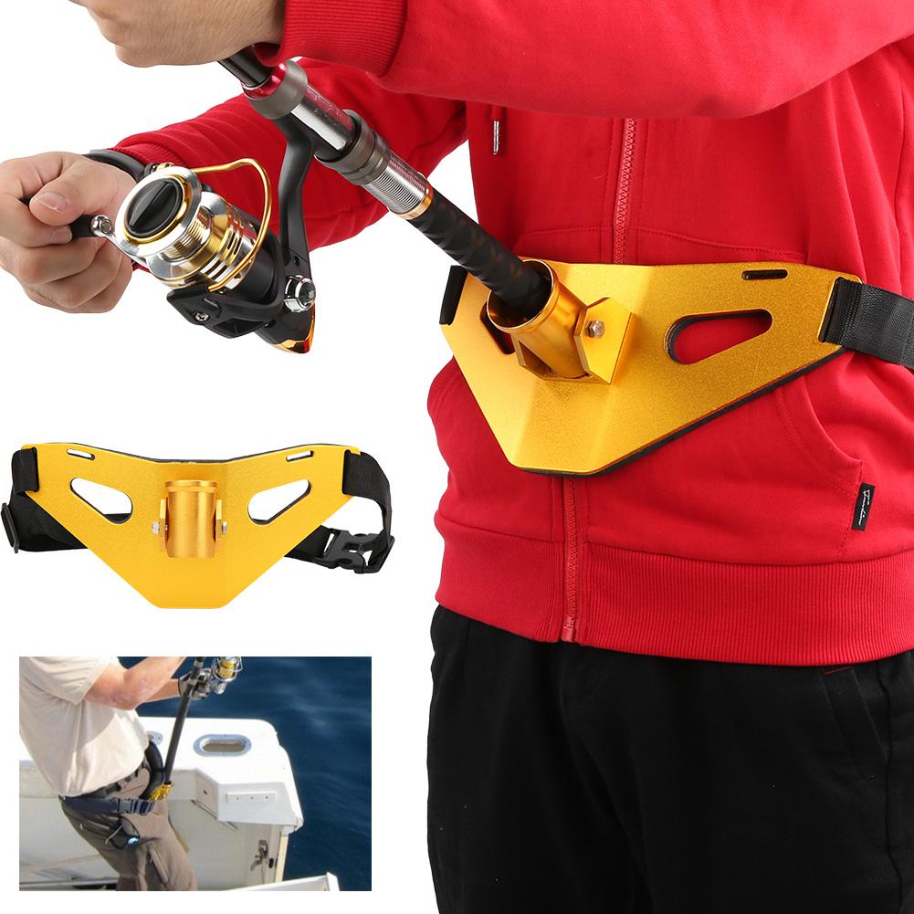 Aluminium Alloy Adjustable Fishing Fighting Belt Stand Up Gimbal Padded Fish Rod Holder(golden )