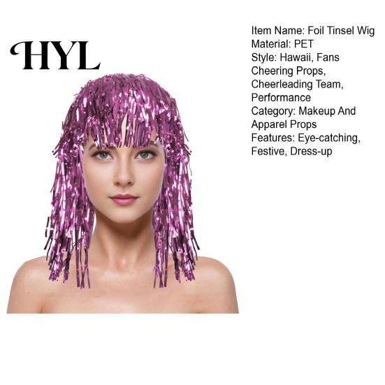 Party Accessory Foil Tinsel Wigs for Adults Fancy Dress Shiny Wig Glow Metallic Masquerade Disco Hat Photo Booth Prop Cosplay Supplies Long-Lasting