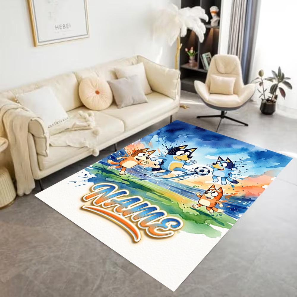 Soccer Fun Bluey Personalized Name Floor Mat Design for Bedrooms Decorate Room Outdoor Entryway Antislip Carpet Decorate Offices