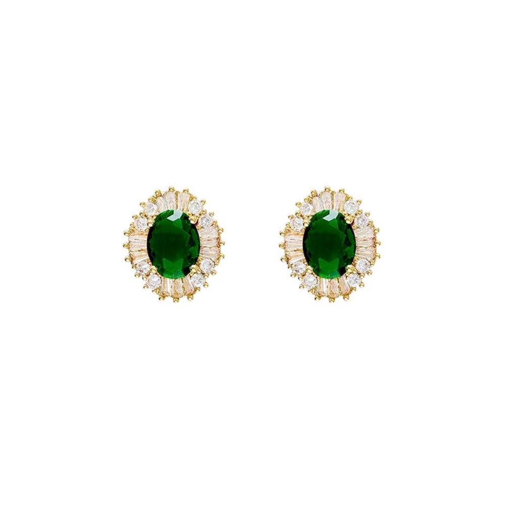 New Fashionable Elegant Temperament Green Zircon Earrings for Women Vintage Luxury Party Wedding Jewelry Gifts Daily Wear