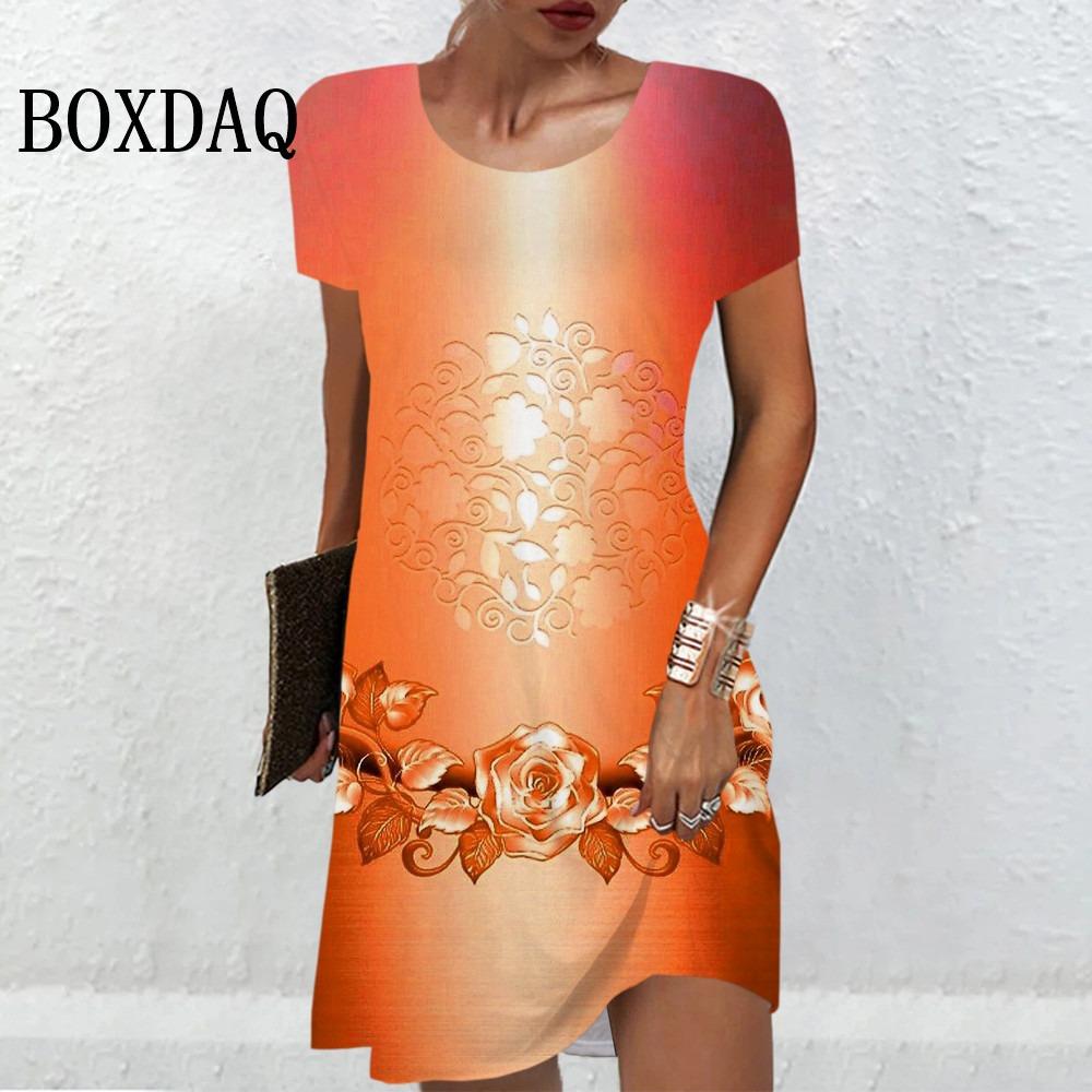 Elegant Fashion Ladies Dresses Floral 3D Printed Mini Dress Women Casual Loose Short Sleeve O-Neck Pullover New Women s Clothes S