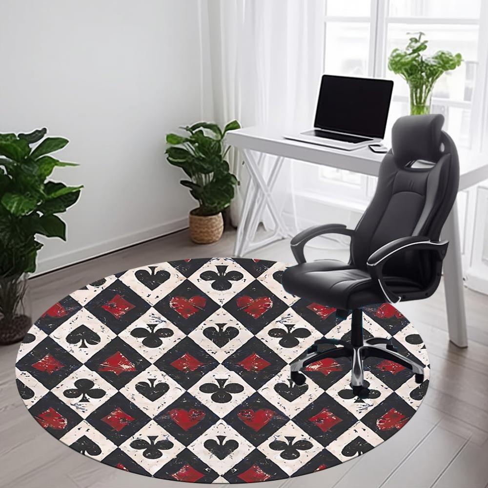 1pc Playing Cards Pattern Office Round Area Rug, Indoor Mat Suitable For Office, Under Office Chairs Bedroom Living Room Home Decor, Room Deco