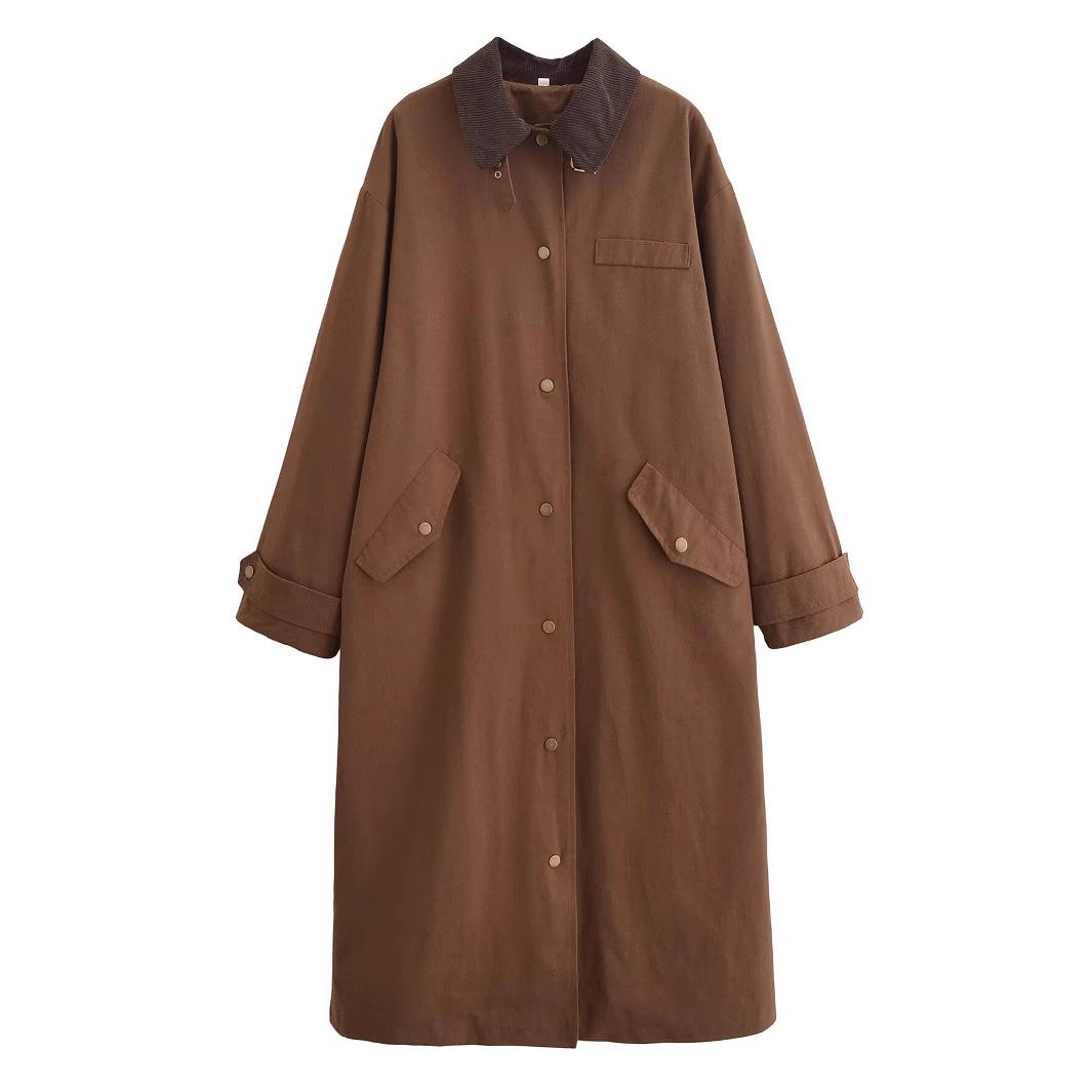 

Женская длинная вощеная ветровка с лацканами в европейском и американском стиле Large темно-коричневого