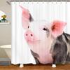 Pink Pig Shower Curtain, Lovely Animal Piggy Bath Curtain Western Animals Bathroom Decor Romantic Rose Flowers Bathroom Curtain