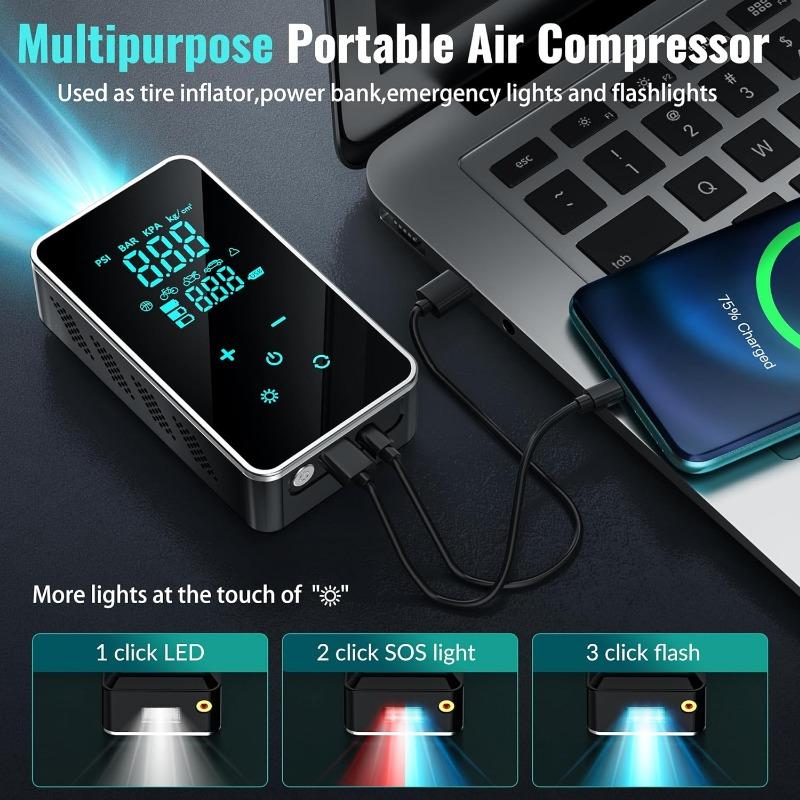Mini Tire Inflator USB Rechargeable Digital Air Compressor 150PSI Car Electric Air Pump LCD Display for Car Motorcycle Inflation