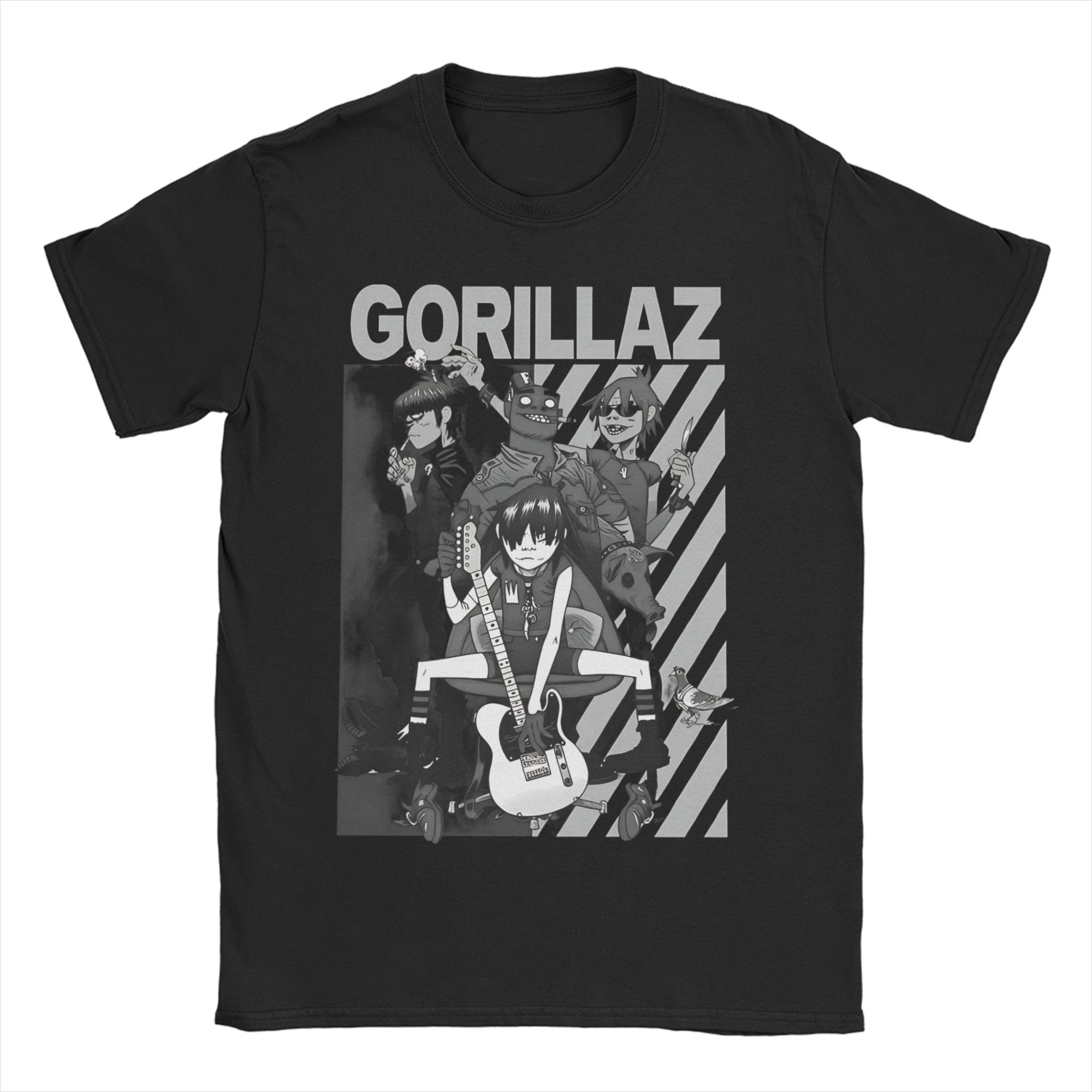 

Unisex Women Gorillazed Music Band T Shirt Gothic Hip Hop Pure Cotton Clothing Vintage Round Collar Tee Shirt 4XL 5XL TShirts L
