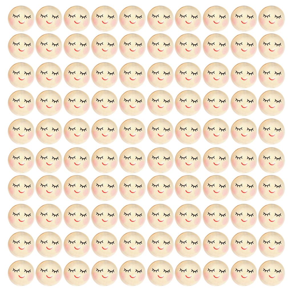 100Pcs Wooden Balls with Hole for DIY Decor Craft Natural Wood Beads for Crafting Wooden Faced Beads Smiles Wooden Beads