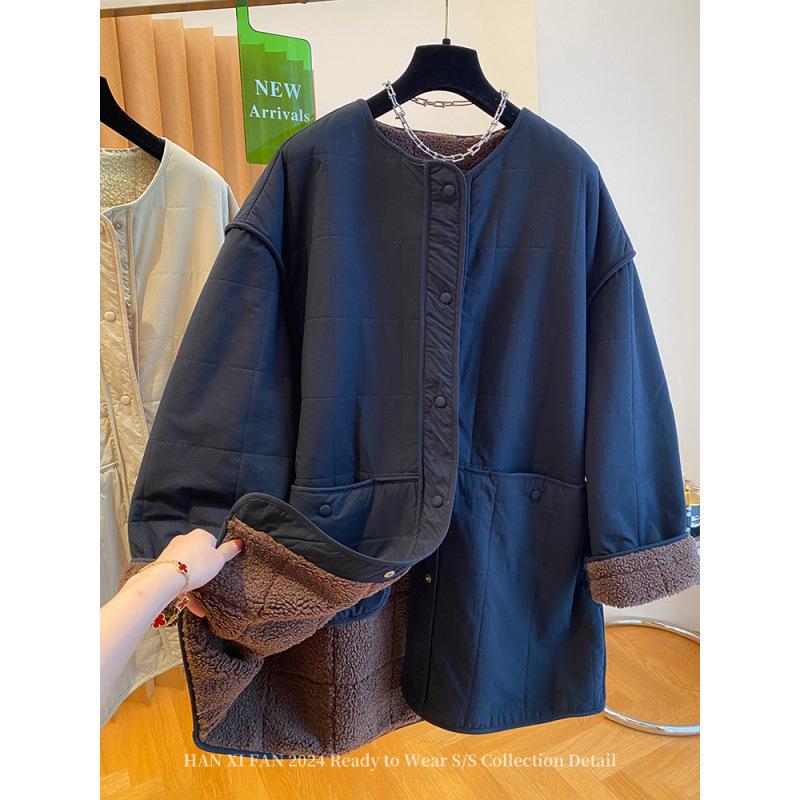 Women s Winter Mid-Length Cotton Jacket with Lambswool Lining and Plus Velvet Padding, 2025 New Loose Fit. Large 2XL