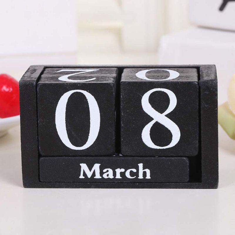 Wooden Perpetual Calendar Eternal Blocks Month Date Display Desktop Photography Props Home Decor