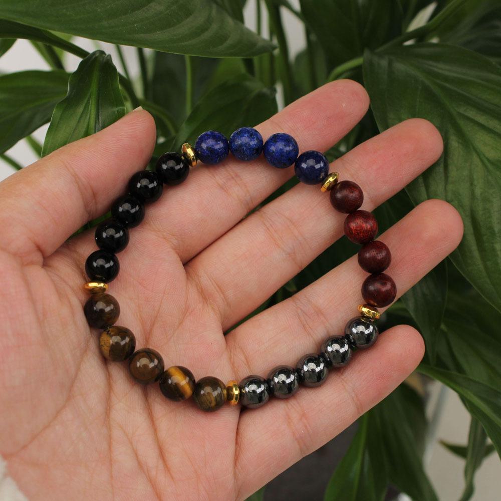Festive Gifts Black Onyx Lapis Lazuli Red Wood Tiger Eye Hematite Beaded Bracelet Natural Fashion Jewelry For Men Women Daily Wear Gift