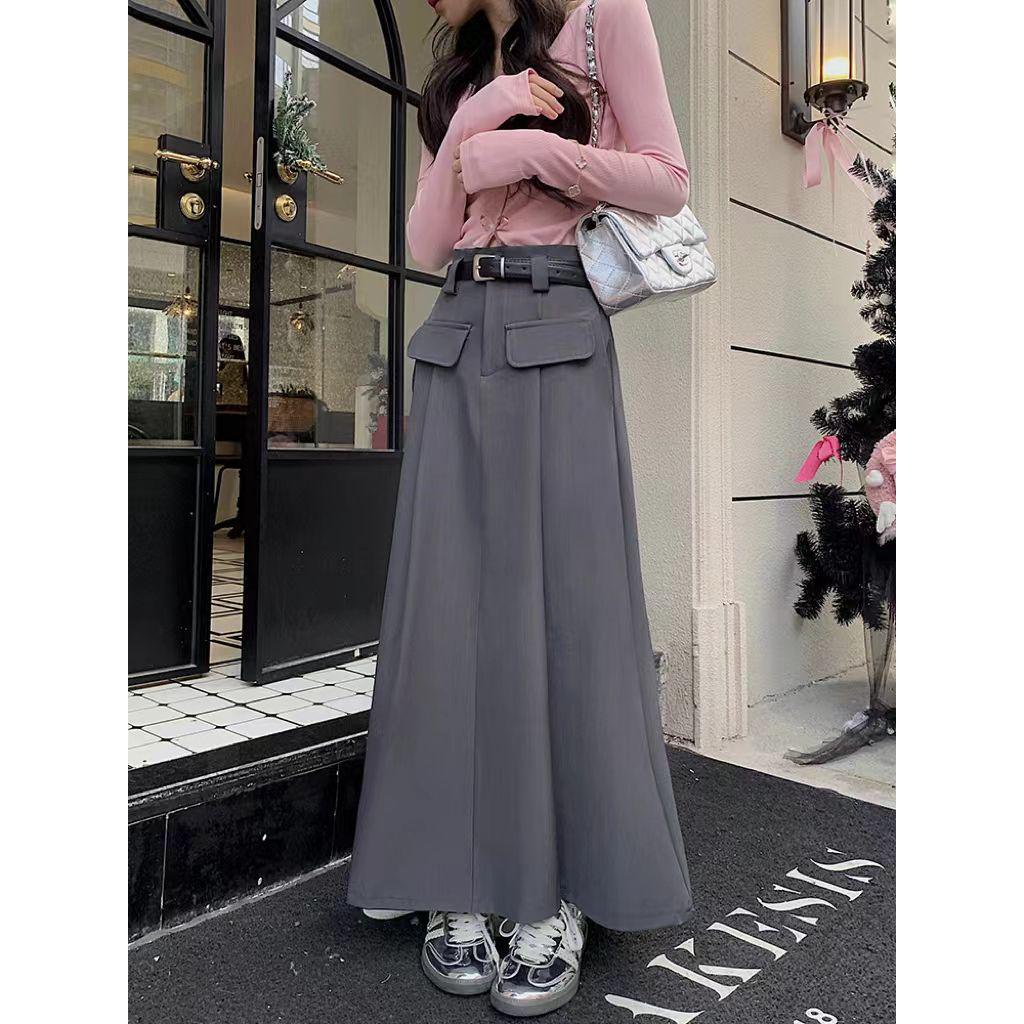 Gray Pleated High-Waist A-line Slimming Skirt for Women – Spring/Summer 2026 Collection