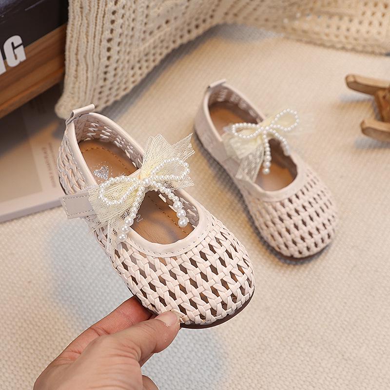 

Летние плетеные ажурные кожаные пляжные сандалии для девочек 2026 Size 25 - Insole 15.3CM грязно-белый