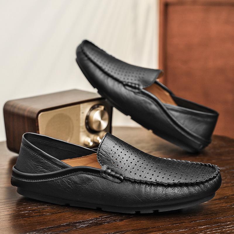 Fashion Genuine Leather Mens Loafers Non Slip Walking Flats Breathable Outdoor Casual Shoes Moccasins Male Work Office Driving Sneakers