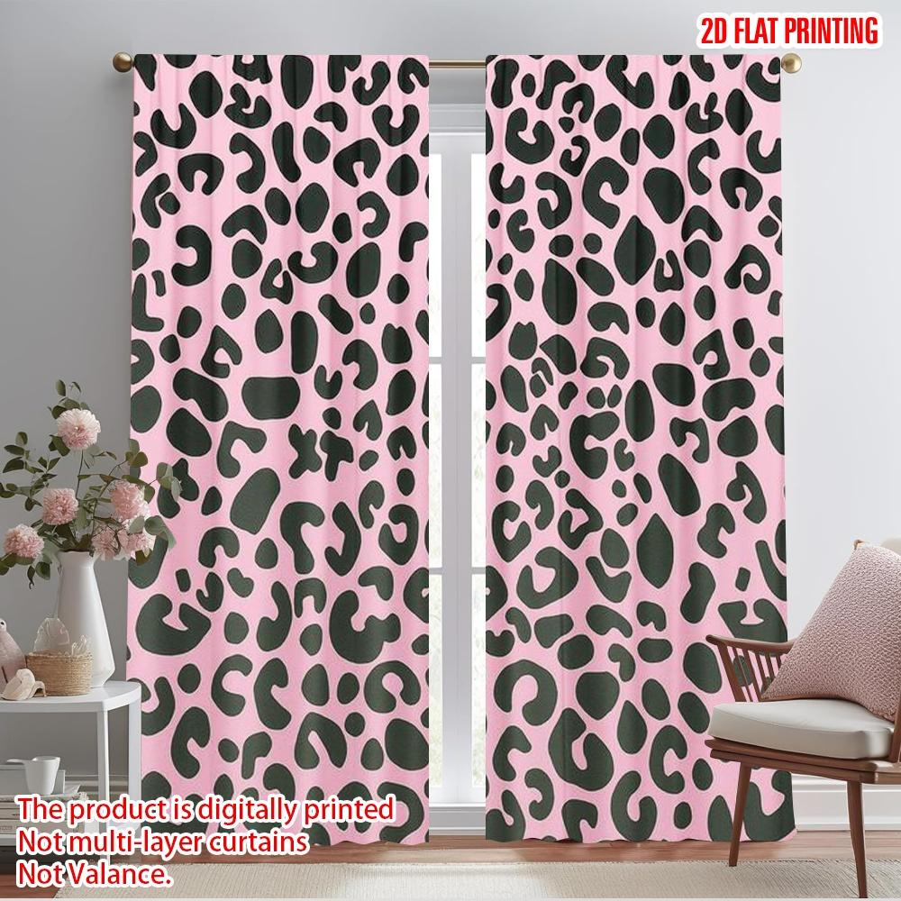

2 шт., 2D печать на плоскости Популярные шторные панели Розовый леопард Бант Универсальный 100% полиэстер (без удилища) Украшения для дома для 52.50×116.00 CM 2pcs