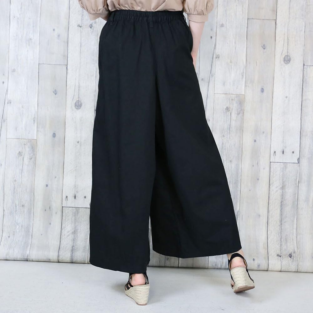 Twill Gaucho Size Black WC-0171 Women's Wide-leg Pants, Flared, Cotton, Spring, Summer, Autumn, Winter, 4L,