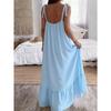 VEZFAA Women's Fashion Summer Spring Solid Color Print Sleeveless Suspenders Loose Waistlinet Casual Dresses