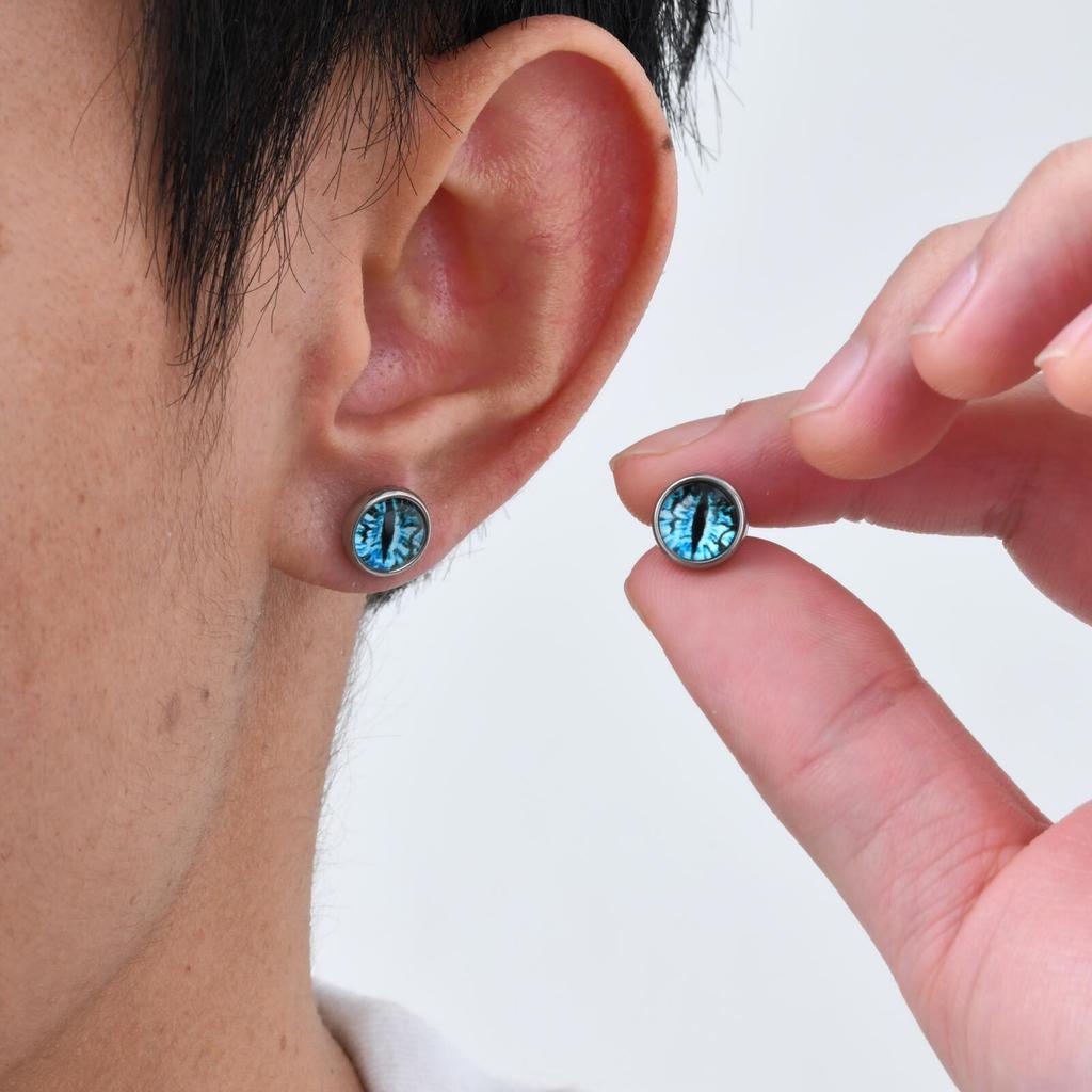 Blaues Teufelsauge Ohrstecker für Herren,Runde Ohrringe aus Edelstahl und Glas,Verzauberter Gotischer Schmuck Geschenke
