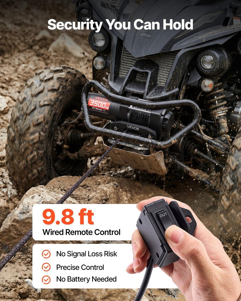 1587 kg Electric Winch, 12V DC ATV/UTV Winch with 5.5 mm x 10 m Synthetic Rope & Wired Remote Control, IP55 Waterproof, Aluminum Housing Fairlead