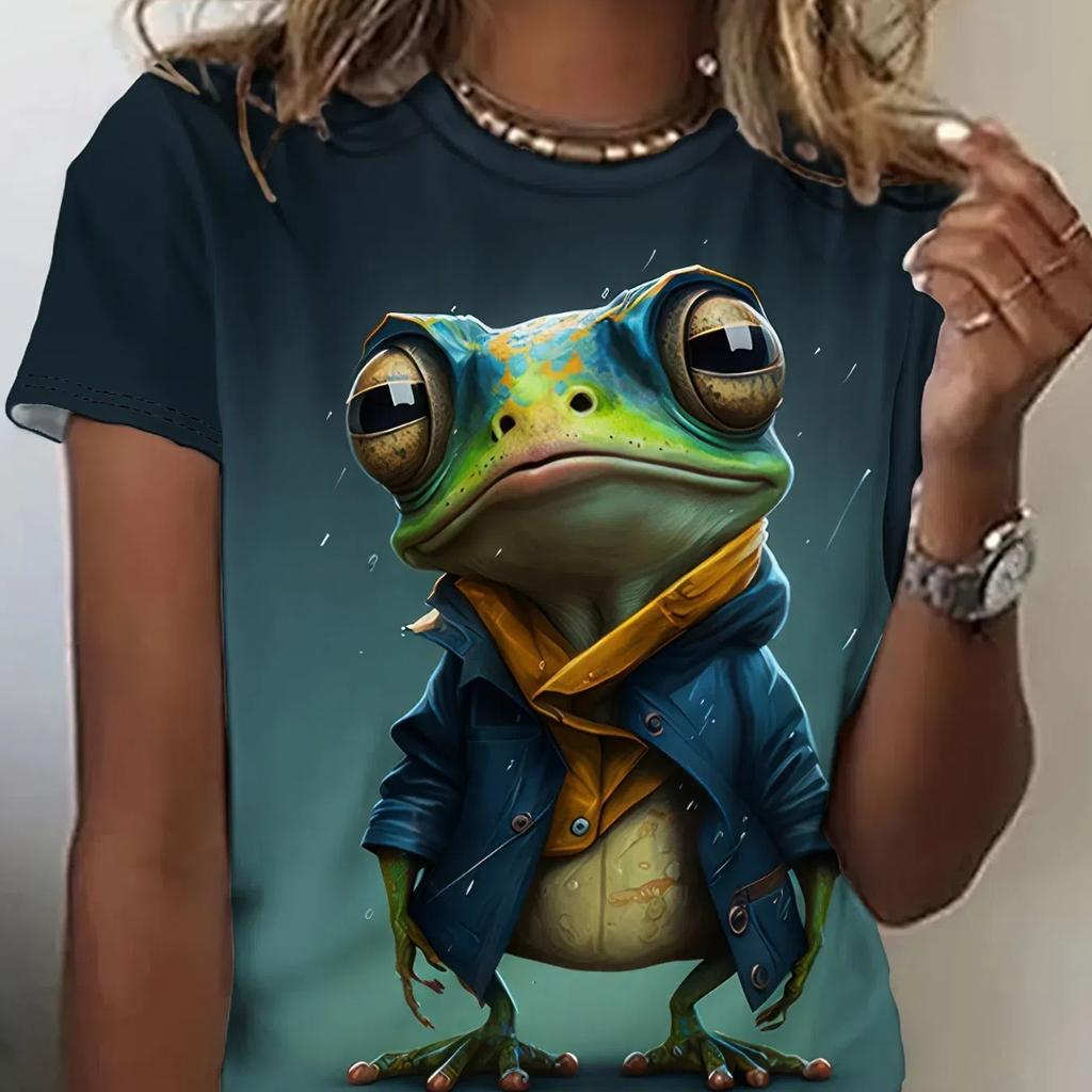 Lustige Damen-T-Shirts mit Cartoon-Hund, Zeichentrickfiguren, süßes T-Shirt mit 3D-Druck, lässiges Kurzarm-Oberteil mit Rundhalsausschnitt, weibliche Kleidung