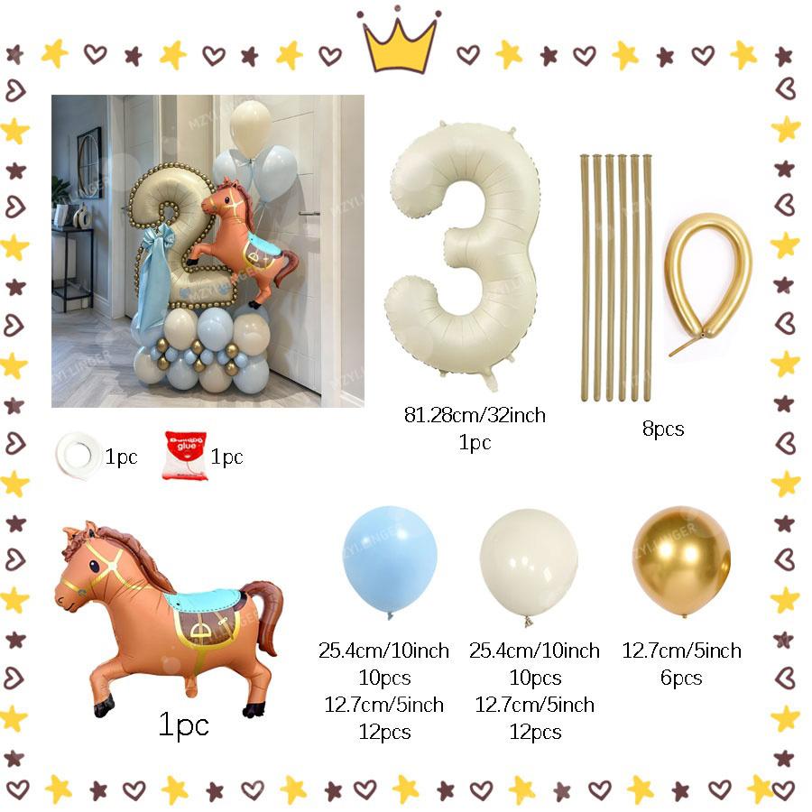 Cartoon Horse Shaped Birthday Balloon Set 0-9 Digital Aluminum Film Balloon for Birthday Party Anniversary Decoration Balloon