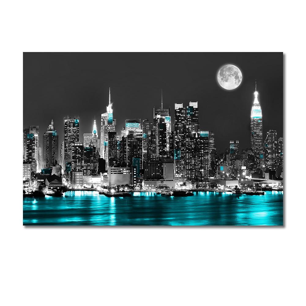 New York City Building Wall Art Canvas Painting Abstract Black White Landscape Posters and Prints Picture for Living Room Decor