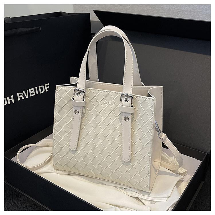 Textured Woven Pattern Solid Color Retro 2025 New Casual Simple Commuter Shoulder Crossbody Portable Small Square Bag Woman