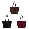 Vintage European Style Leather Corduroy Tote Bag For Daily Use With Magnetic Closure And Interior Pockets