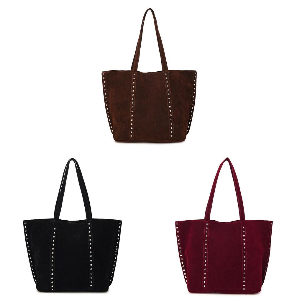 Vintage European Style Leather Corduroy Tote Bag For Daily Use With Magnetic Closure And Interior Pockets
