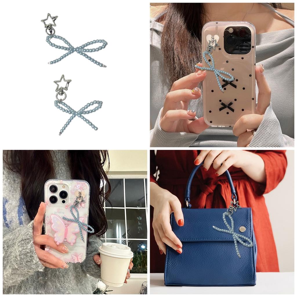 Fashionable Star Pendant Phone Charm Unique Bowknot Keychain Vibrant Beaded Pendant for Cellphone Camera Accessory