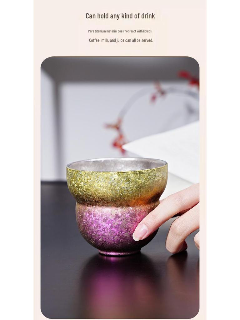 Large Pure Titanium Double-Layered Ice Flower Gourd Tea Cup - Portable, Antibacterial, Insulated & Drop-Resistant