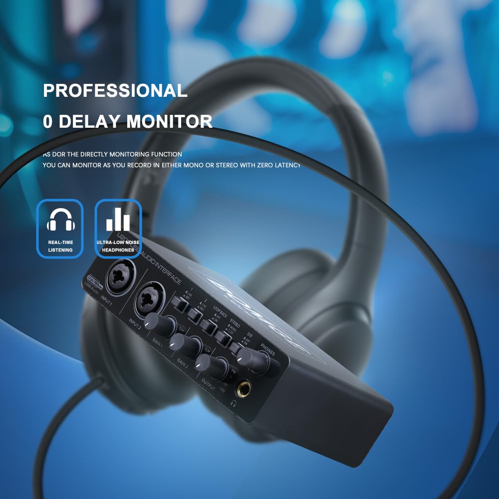 BOMGE U202 USB Audio Interface with Microphone Preamps, XLR/TSR/TS Ports, 48V, 32-bit/192kHz Resolution, for Computer Recording, Streaming, and Podcas