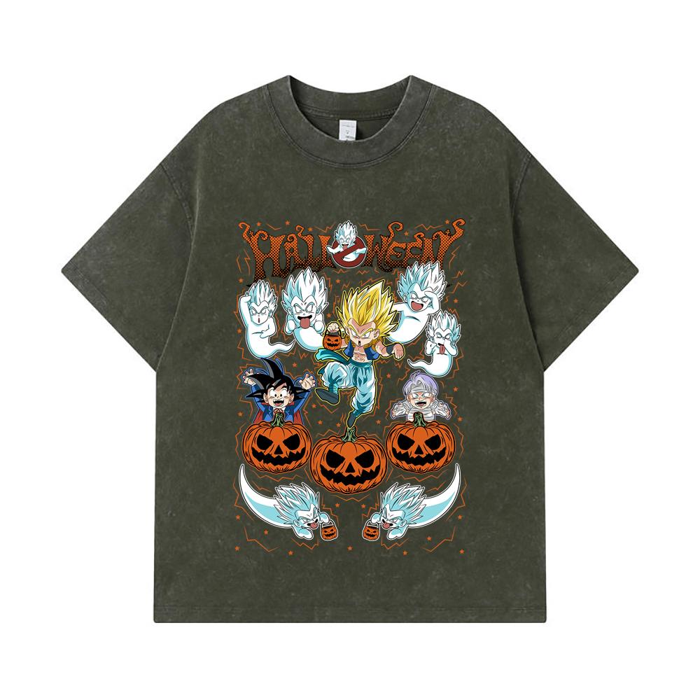 275 GSM Washed T-shirts 100% Cotton Dragon Ball V43 Gotenks Halloween Print Unisex Heavy Cotton T Shirt S