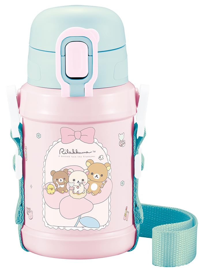 

OSK Direct Stainless Steel Bottle for cold beverages with shoulder Rilakkuma direct 450ml, only, strap, one-push design, drinking, SBR-450DL розовый