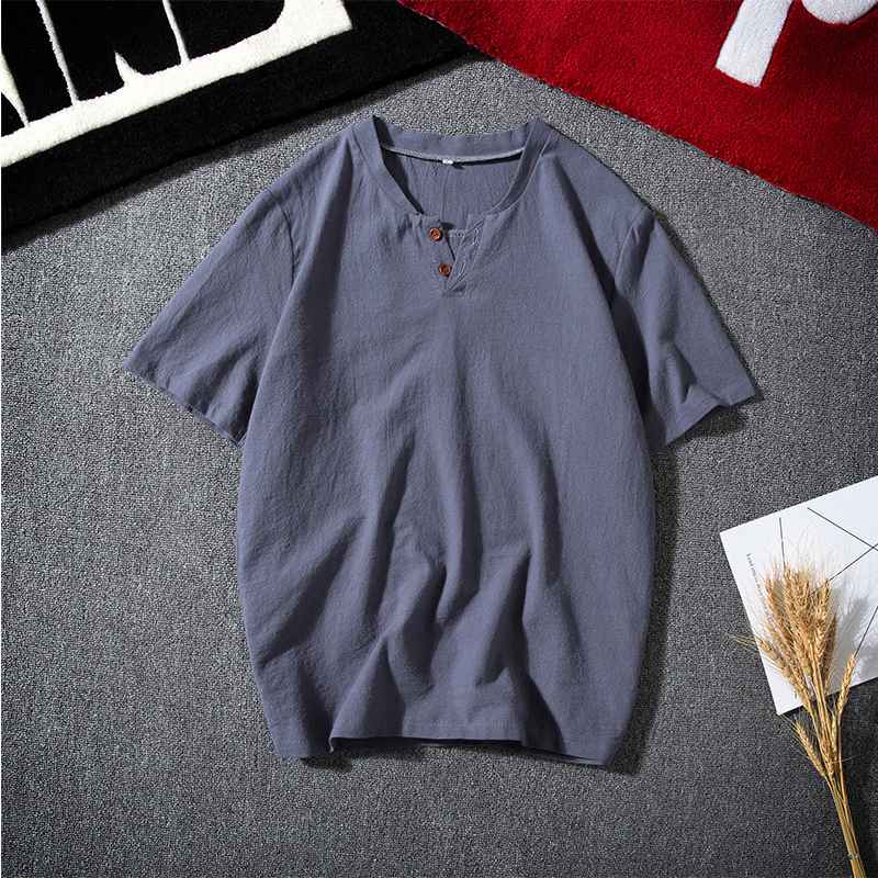 Half Sleeves Cotton and Linen Men's Summer Trendy Menswear Short-Sleeved Retro T-shirt