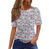 Women's Fashionable Casual Short Sleeve Christmas Print Round Neck Pullover Top